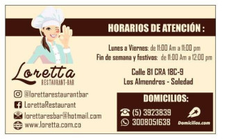 Loretta Restaurante Bar Carta