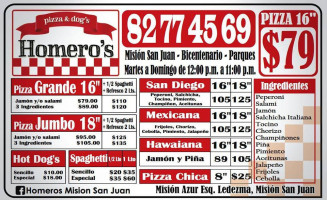 Homero's Pizza Dogs Carte