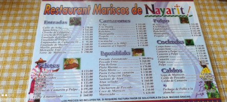 Marisco De Nayarit menu