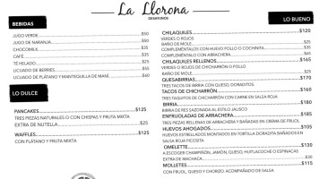 La Llorona -cantina menu