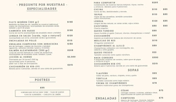Mirage Restaurant Bar menu