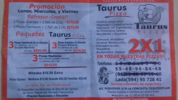 Taurus Pizza menu