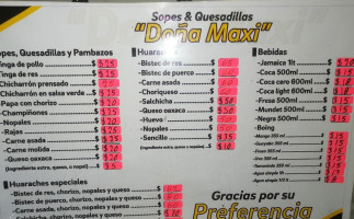 Doña Maxi menu