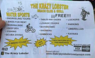 The Krazy Lobster menu