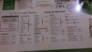 La Casa De Toño menu