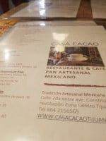 Casa Cacao menu