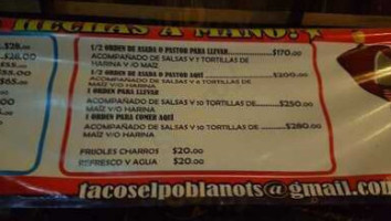 Taco El Poblano menu