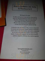 Restaurant at Barra Galeria de Arte menu