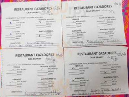 Restaurant Cazadores menu