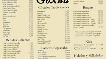 Goxua Ice Cream Cocktail Terrace Lounge menu