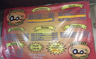 Tacomovil menu