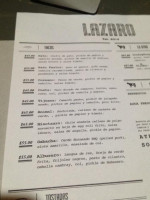 Lázaro menu