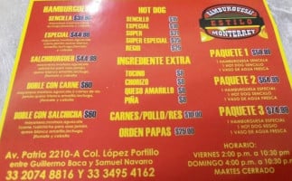 Hamburguesas Al Carbón Estilo Monterrey menu