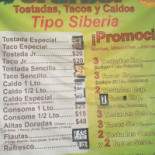 El árbol Tostadas, Tacos Y Caldos Carta