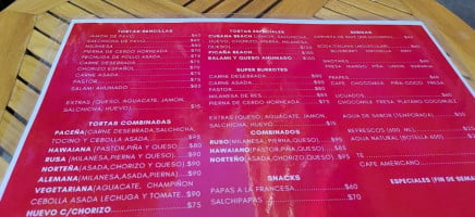 Torta Beach menu