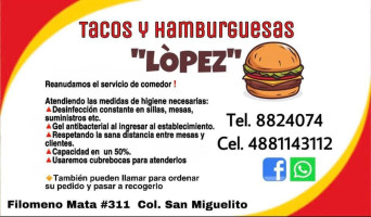 Tacos Y Hamburguesas López menu