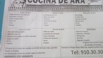 Cocina De Ara menu