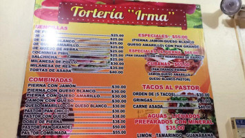 Torteria Irma menu