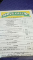 Sabor Casero menu