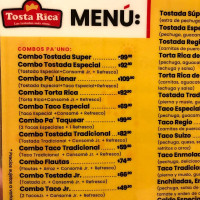 Tosta Rica Valle menu