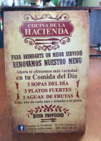 Cocina De La Hacienda menu