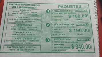 Prontopizza menu