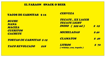 El Faraon Snack Beer menu