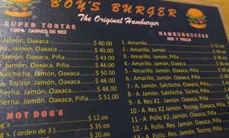 Boys Burger menu