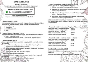 Bejuco Cafetería menu