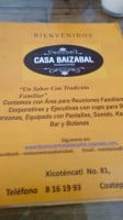 Casa Baizabal menu