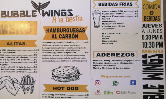 Bubble Wings menu