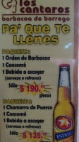 Los Cántaros, Barbacoa De Borrego menu