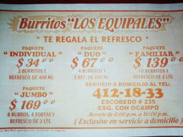 Burritos Los Equipales menu