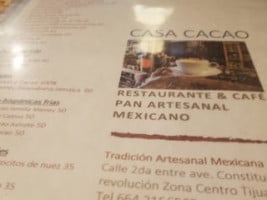 Casa Cacao menu