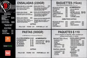 Andén 9 Delivery menu