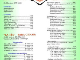 Fonda La Tia menu