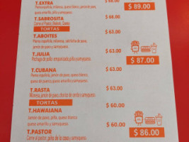 Samy Tortas menu