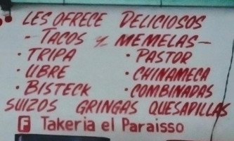 Takeria El Paraisso menu