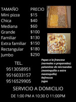 Arango's Pizza menu