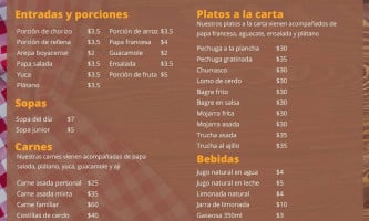 Rancho Llanero Tocancipá menu