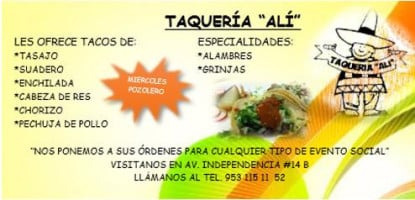 Taqueria Ali menu