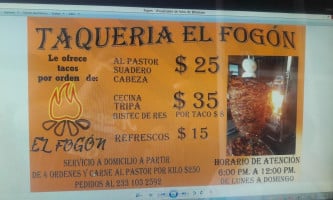 Taqueria El Fogon menu