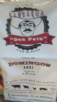 Barbacoa Don Pato menu