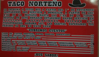 Tacos Norteño menu