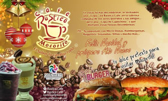 Rustico Café Desayunos Comida Pasteles Nieves Baguettes Burgers Sopes Frappes Smoothies Capuccino menu