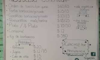 Barbacoa ' 'conchita ' ' menu