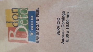 Don Beto Taco menu