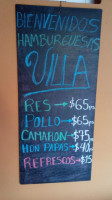 Hamburguesas Villa menu