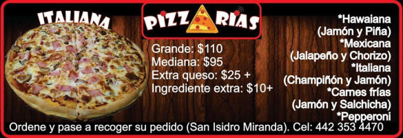 Pizza Arias menu