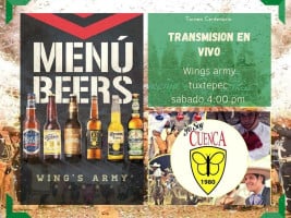 Wings Army Tuxtepec menu